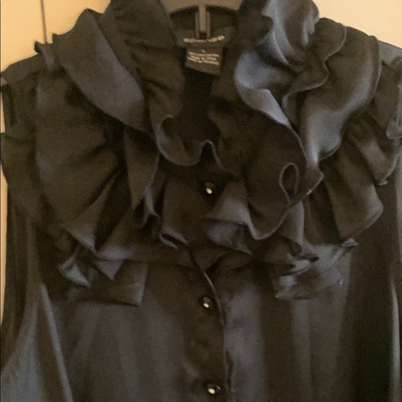 Black Ruffled Neck Blouse - Picture 2 of 3